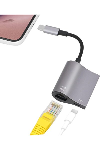 AZONEE Lightning to Ethernet RJ45 2-in-1 Adapter with Charging Port, 10/100 Mbps, Gray