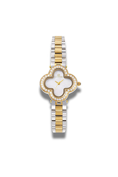 la vunton ساعة لافنتون أنيقة بلونين ذهبي وفضي وميناء أبيض لؤلؤي راقٍ