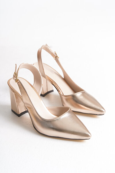 LEVONYA Pantofi de damă din piele lacuită, bronzată, cu toc gros ascuțit, cu deschidere laterală