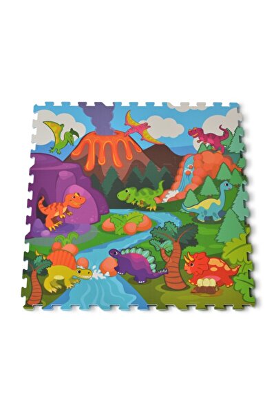 Moni Toys Covoraș puzzle moale, 9 piese, dinozauri colorați, 92x92x1 cm