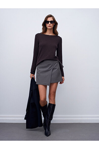 Dilvin Pulover 100% cașmir cu gât barcă-maro M.