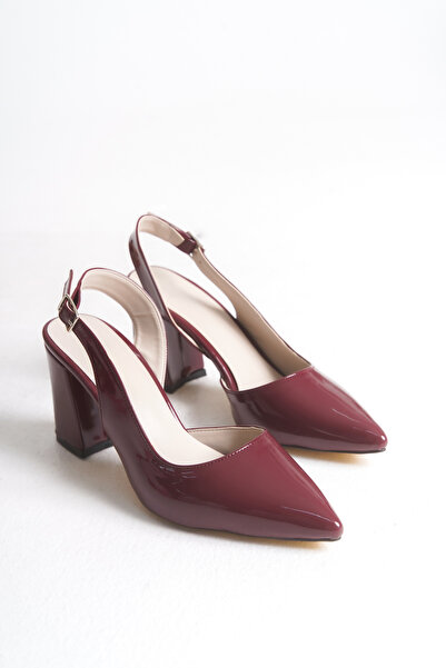 LEVONYA حذاء نسائي ذو كعب سميك مدبب مفتوح من الجانب مصنوع من الجلد باللون الع...