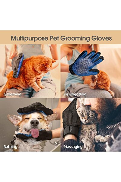RELAXY Pet Grooming Glove Enhanced Five Finger Design - Perfect for Dog & Cat- 2 Pair (BLUE)