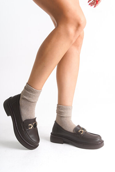 LEVONYA Women's Brown Loafer Moccasin Buckle Flat Shoes