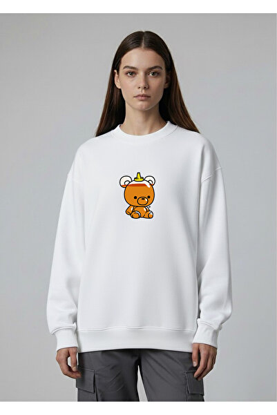 LORVEX Oversized Women's Crew Neck Sweatshirt Bal Dolu Ayicik Printed