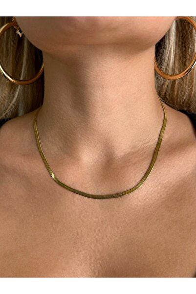 İtalyan Zincir Unısex Ezme Gold Kolye