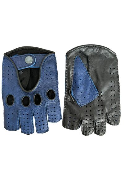 Hungant Manusi fara degete pentru barbati piele de cerb negru albastru