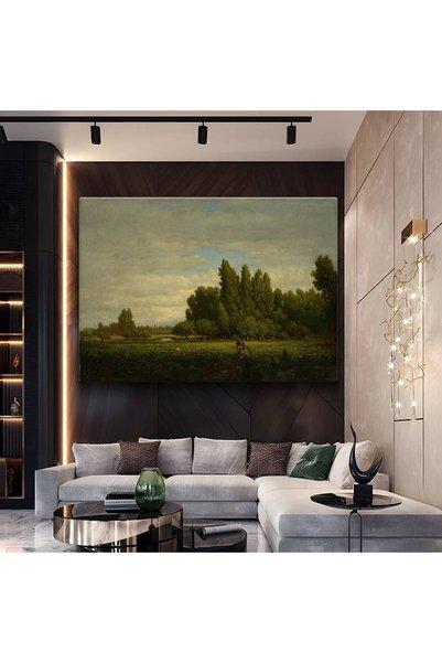 gurbaart Théodore Rousseau Yeşil Ova Doğa Manzarası Kanvas Modern Sanat Tablo...