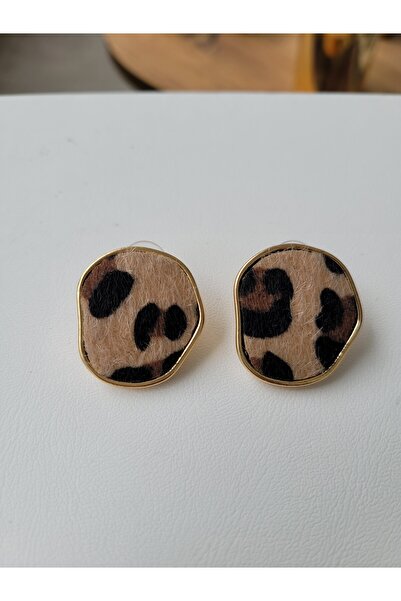 ÇAĞ MODA aksesuar leopar desenli tüylü oval küpe