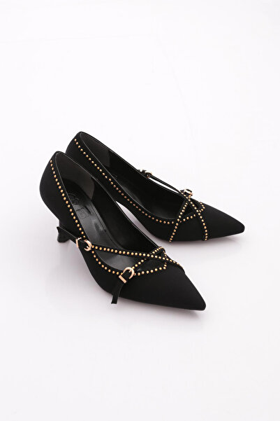 DGN Pm492-K1750 Women's Belt Buckle Detailed Stone Heeled Shoes