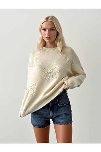 jöns since 1997 Women's Comfortable Fit Knit Sweater with Ribbon Applique on the Front