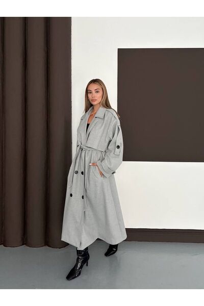 ALVOR Oversized Thick Fabric Long Transitional Double-Breasted Collar Belted Trench Coat