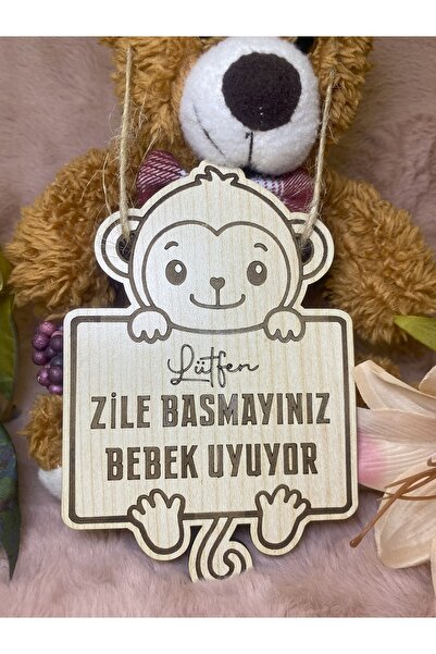 mars tasarım Zile Basmayınız Bebek Uyuyor Uyarı Tabelası Kartı Levhası Maymun...