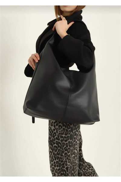 ikosga Large Size Women's Black Shoulder Bag Single Compartment Zipper Closur...