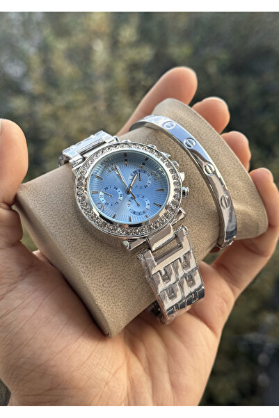 Tulpar Bileklik Hediyeli Özel Kutusunda Zirkon Taşlı Kadın Kol Saati Gümüş Renk