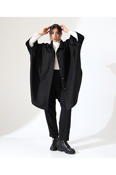 Fi'l Arz Fashion Women's Fur Detail Plus Size Poncho