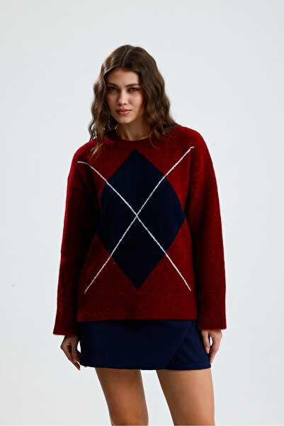 jöns since 1997 Women's Two-Color Wide-Centred Argyle Knitwear Sweater