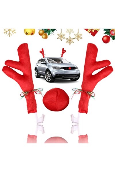 OEMN Christmas Car Reindeer Antlers and Red Nose Set - FaJoek Rudolph Car Decoration (Red)