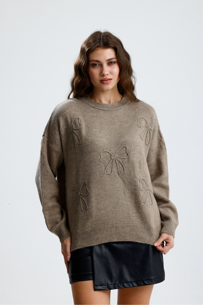 jöns since 1997 Women's Comfortable Fit Knit Sweater with Ribbon Applique on the Front