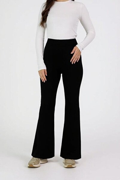 Lemase Tekstil Siyah İspanyol Paça Eşofman Altı