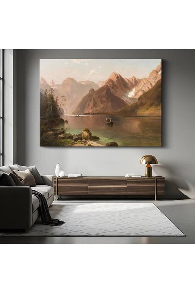 TosbArt Albert Bierstadt Dağ Gölü Peyzaj Manzarası Kanvas Tablo Sanat Tablosu...