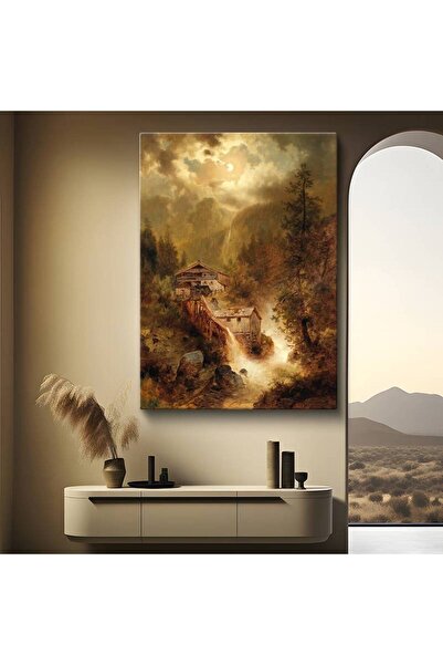 GülsenArt Albert Bierstadt Căsuțe montane Peisaj cu cascada Pictură pe pânză ...