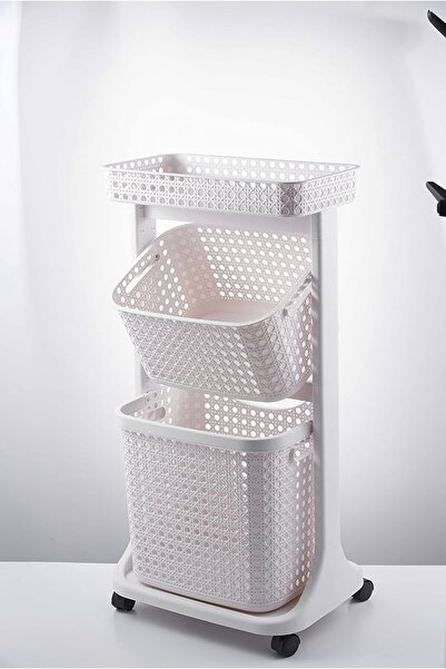 cc bin shihon Portable Wicker Bathroom and Laundry Organizer Basket (3 Tiers) with Wheels for Easy Mobility