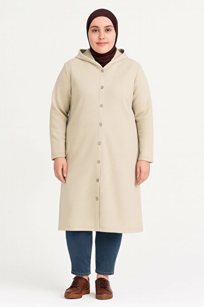 MAY MARA Plus Size Long Ferace with Side Pockets, Hood and Snap Closure