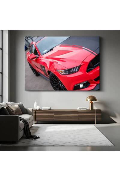 TosbArt Ford Mustang Detay Kırmızı Kanvas Tablo Spor Otomobil Tasarımı Amerik...