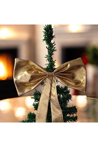 MODA NUR 1 Piece Shiny, Gold, Lamé Christmas Pine Tree Bow Ribbon New Year Christmas Party Decoration Ornaments