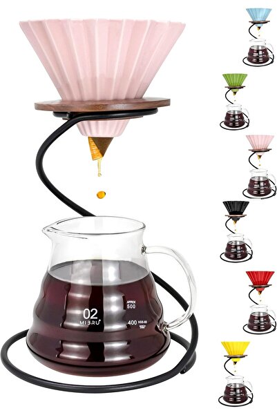 MIBRU V60 Set 4 Pcs Premium Pour Over Accessories With Filter, Dripr Coffee Maker Server Size 02 Pink