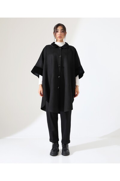 Fi'l Arz Fashion Women's Fur Detail Plus Size Poncho