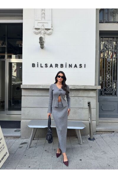 Bak'ap Set de tricotaje din 2 piese, cardigan cu detalii de trandafiri premium și fustă lungă