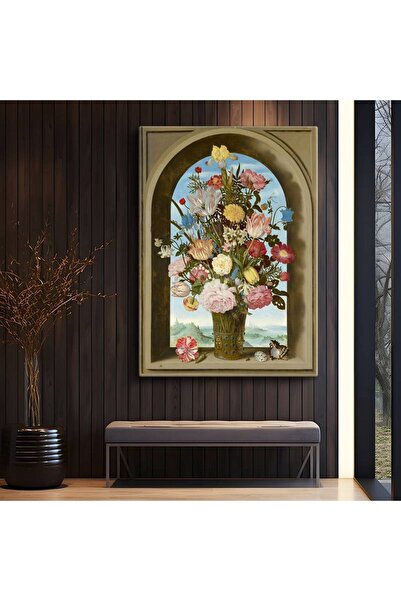 GülsenArt Ambrosius Bosschaert Flori pe fereastră arcuită Pictură pe pânză Pi...