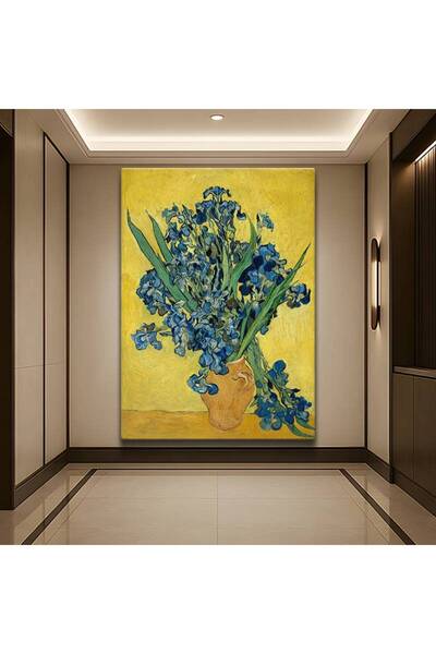 TosbArt Vincent van Gogh Sarı Arka Plan Süsen Çiçekleri Kanvas Tablo Sanat Ta...