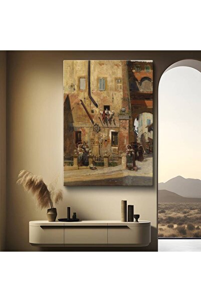 gurbaart Federico del Campo İtalyan Şehir Meydanı Kanvas Modern Sanat Tablo R...