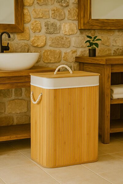 İLİVA Dikdörtgen Katlanabilir Bambu Kirli Çamaşır Sepeti Oyuncak Düzenleyici ...