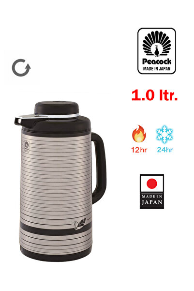 Peacock Peacock Thermos 1L, Japanese Black Striped Steel Color, with Twist Lid