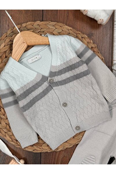 Kids Kingdom Cardigan Patch Detailed V-Neck 2-Piece Baby Boy Set