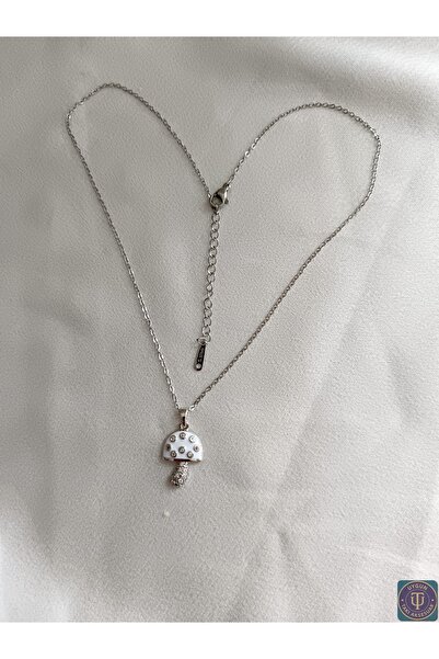 uyguntakıaksesuar Gümüş Renk Mantarlı Çelik Kolye – Kararmayan Emaye Trend Tasarım