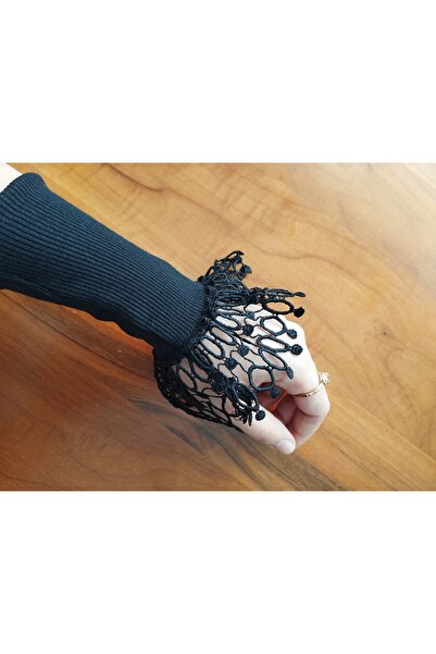 PL أسود حياكة مضلعة كم طويل