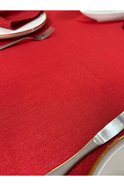 Zeren Home Piko Wrap Detailed Polyester Linen Carefree Glitter Tablecloth Red