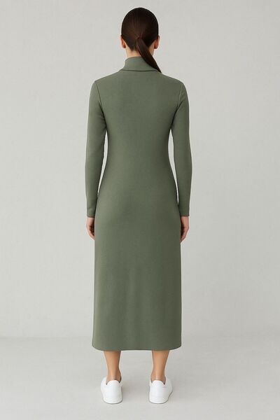 MAY MARA Ribbed Knit Lycra Fishing Collar Long Dress