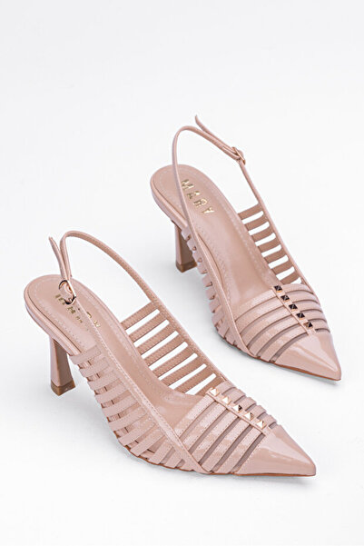 Tasarım Patent Leather Strappy Pointed Toe Heeled Shoes