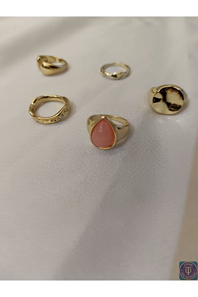 uyguntakıaksesuar Altın Renk 5’li Ayarlanabilir Çelik Yüzük Seti – Kararmayan Modern Kombin Set