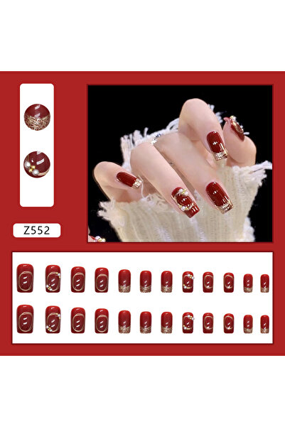Unbranded/Generic 24 pcs Luxury Wine Red Sparkling Diamond Press-On Nails (Gel) - Bulk Discount