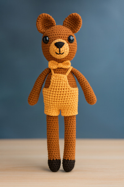 nuramigurumi Amigurimi Ayıcık Örgü Oyuncak, Uyku Arkadaşı 27 cm, Organik Oyuncak