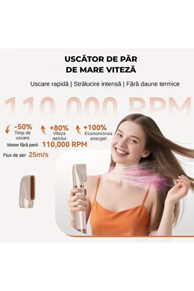 StfTauc Perie electrica, Set coafare 6 in 1 , 1400W, 3 Viteze si 3 Trepte temperatura, Ioni Negativi