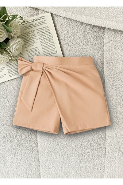 CARABO MODA Girl's Elastic Waistband Side-Tie Flap Shorts Skirt (Size Measurements Are Available in the Photo)