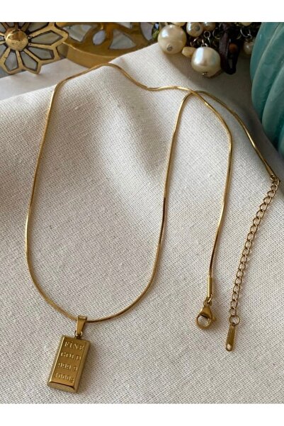 Butik Çelik Silindir Zincirli Külçe Altın Kolye